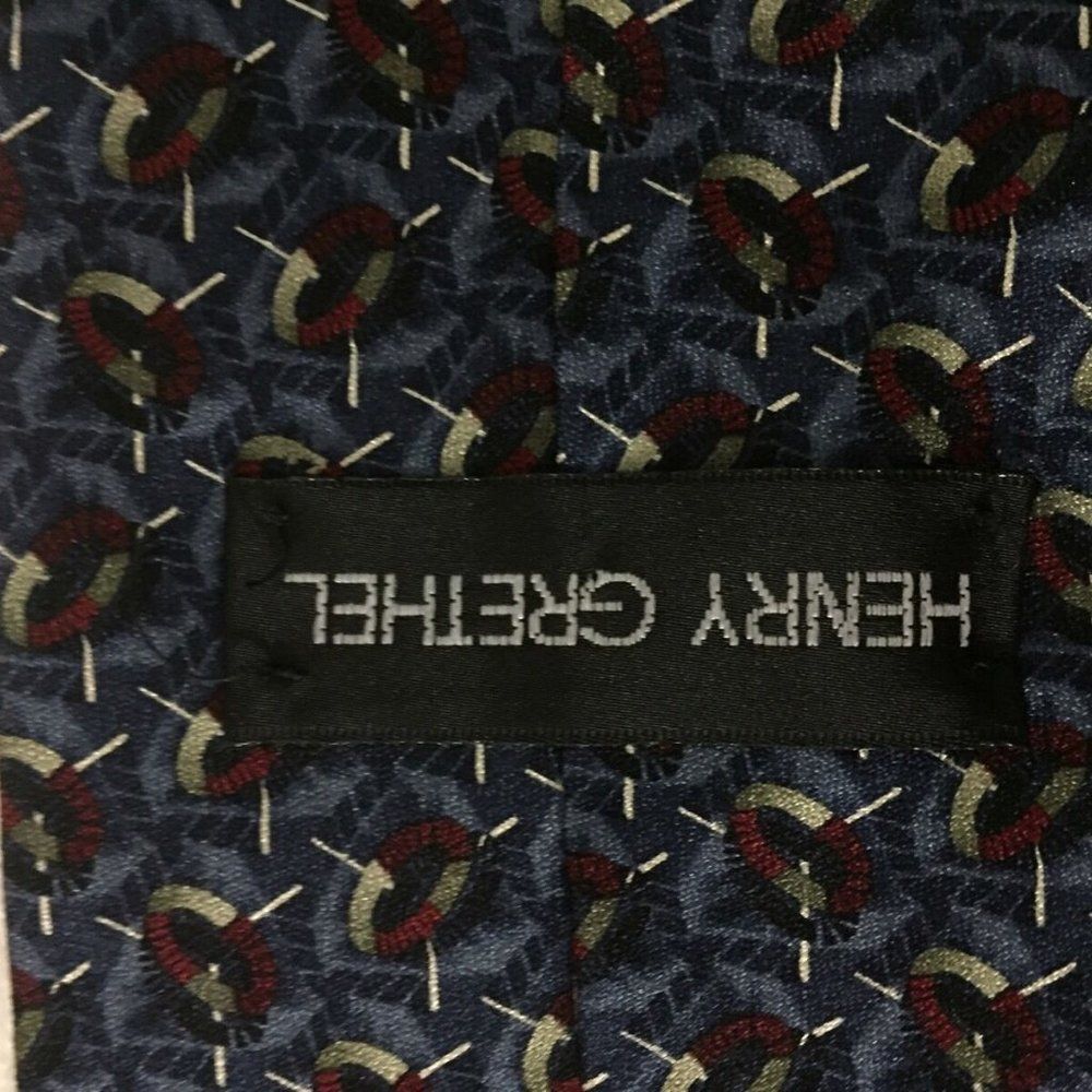 Henry Grethel Mens Necktie Navy Maroon Gray Circle - Picture 4 of 5
